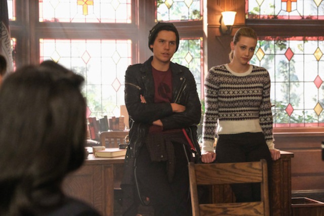 Riverdale -- "Chapter Seventy-Three: The Locked Room-" -- Image Number: RVD416a_0439b -- Pictured (L - R): Doralyn Mui as Joan Berkeley, Cole Sprouse as Jughead Jones and Lili Reinhart as Betty Cooper -- Photo:Bettina Strauss/The CW -- © 2020 The CW Network, LLC. All Rights Reserved.