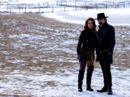 Wynonna Earp played by Melanie Scrofano and Doc Holliday, played by Tim Rozon, stars on Wynonna Earp Season 4 Episode 5